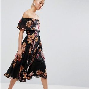 ASOS | NWT Floral Bardot Midi Dress Sz 2